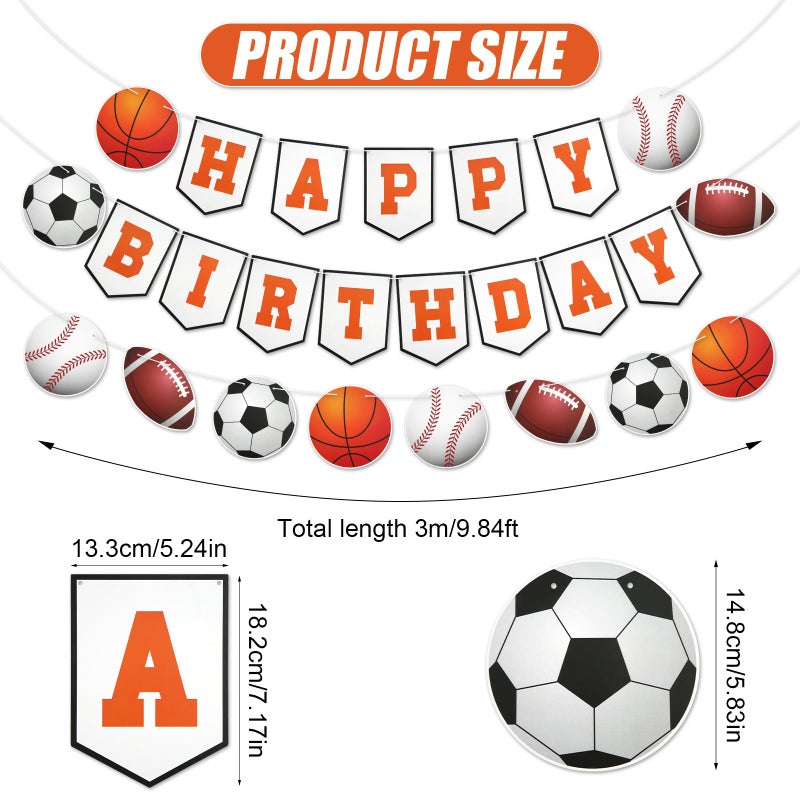 PEUTIER 3pcs Sports Birthday Banner - Happy Birthday Basketball Baseball Football Rugby Decorations for Photo Props Party Supplies - Image 2
